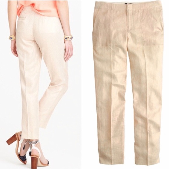 J.Crew pale metallic gold linen pants - Picture 2 of 7